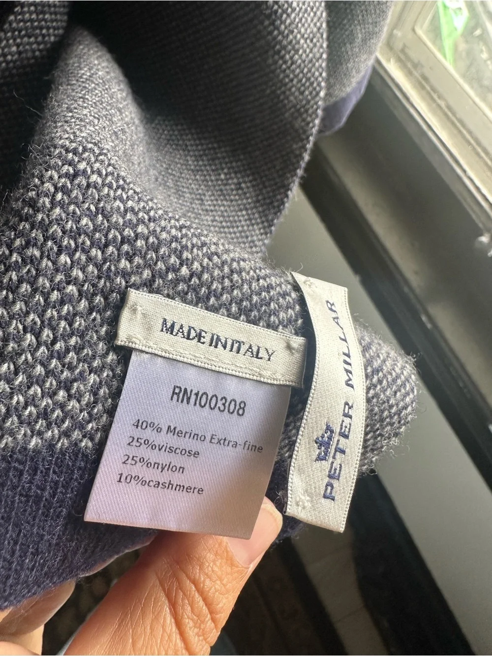 Peter Millar made in Italy wool and cashmere blend Knit Scarf with Navy Border